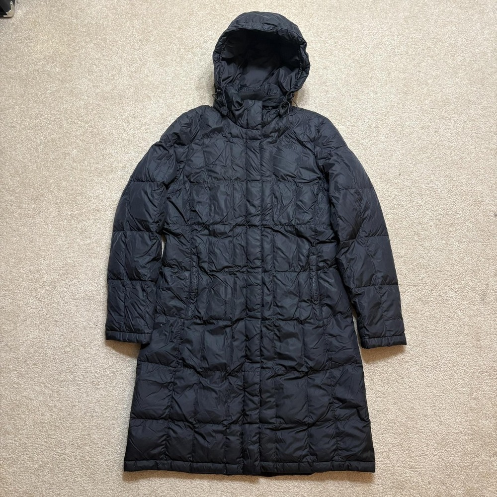 The North Face 550 Down Coat Womens Medium Black Quilted Hooded Parka Long